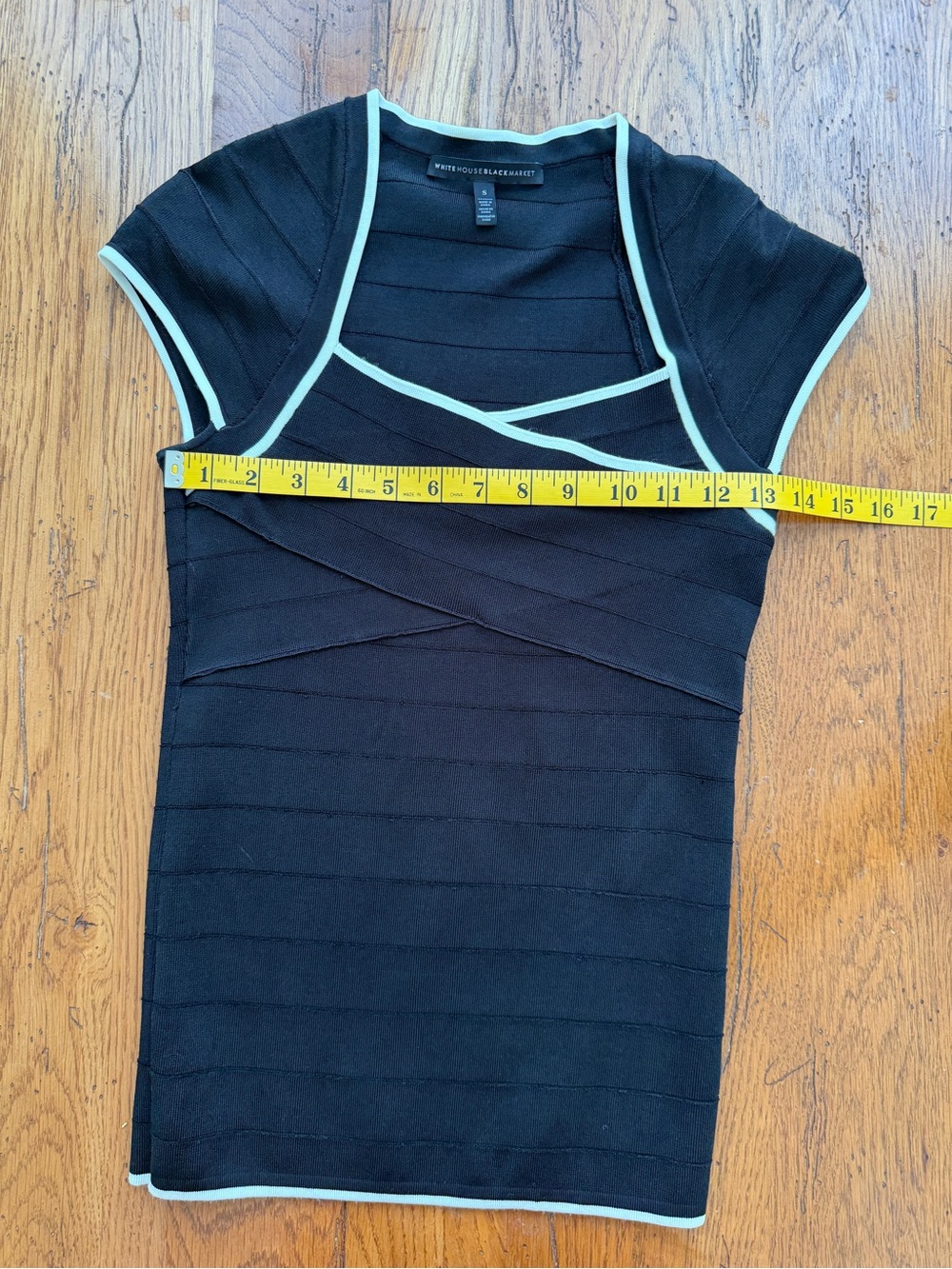WHBM Black Cap-Sleeve Bandage Top with White Trim